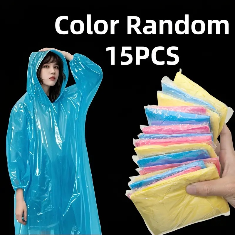 Emergency Poncho Rain - เสื้อกันฝนแบบใช้แล้วทิ้งสำหรับผู้ใหญ่ 15/30 ชิ้น สีสุ่ม - น้ำหนักเบา
